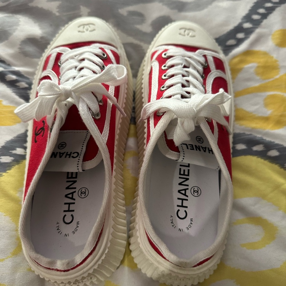 Red platform shoes